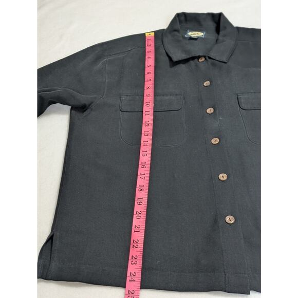 Tommy Bahama Shirt Women Small Black Silk Tropical Top Button Short Sleeve Beach - Picture 7 of 9